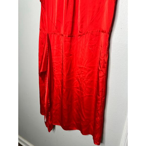 ATLIEN Red Satin Ruffle Sleeveless Crewneck Waist Tie Shift Dress Size Large - Picture 5 of 11
